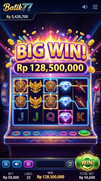 Screenshot tampilan aplikasi batik77 dengan antarmuka yang ramah pengguna.